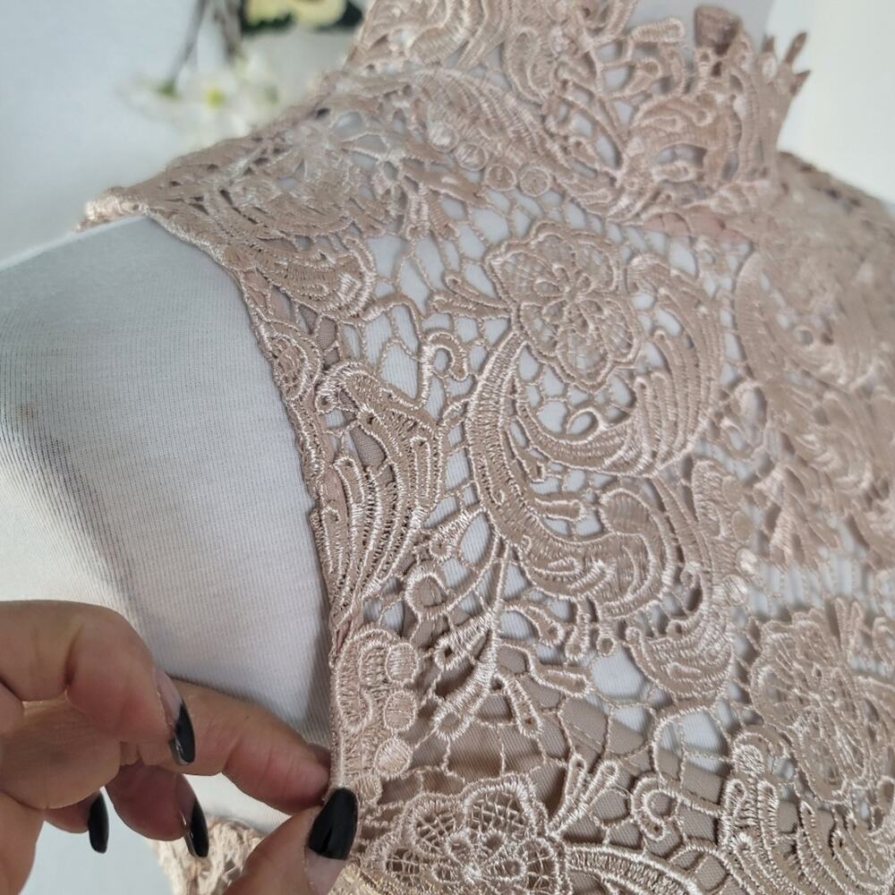 NWOT GRACIA Champagne Floral Lace Cocktail Sheath Dress Wedding Guest Elegant - Picture 12 of 16